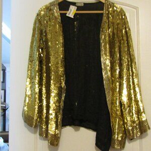 NWT 100% Pure Silk From India GOLD SEQUINED CARDIGAN SWEATER Size S Long Sleeve